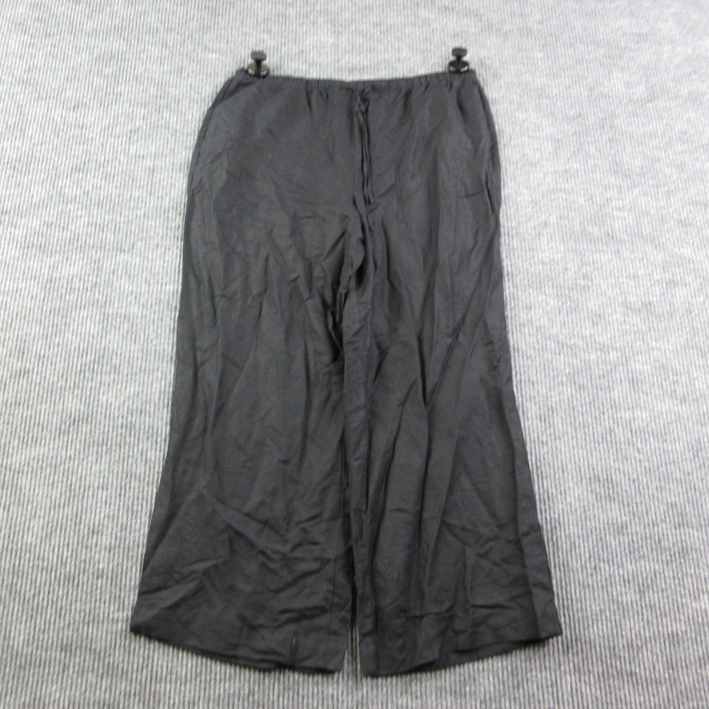 LOFT Pants Womens L Black Sawyer Pull-On Wide Leg Linen Viscose 35x29* NWT